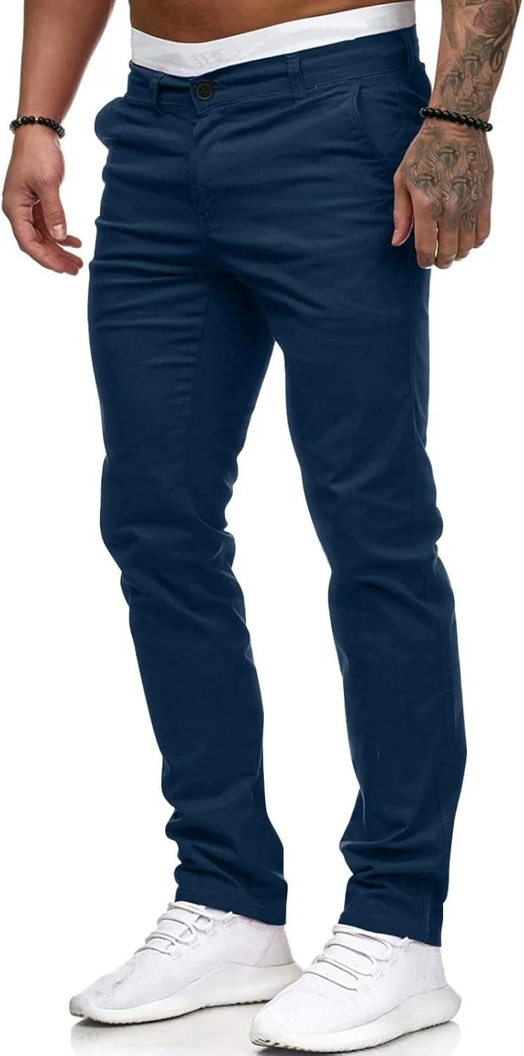Men's Skinny Fit Dress Pants Flat Front Casual Smart Trousers Trendy Business Work Chino Pants with Pockets Plus Size