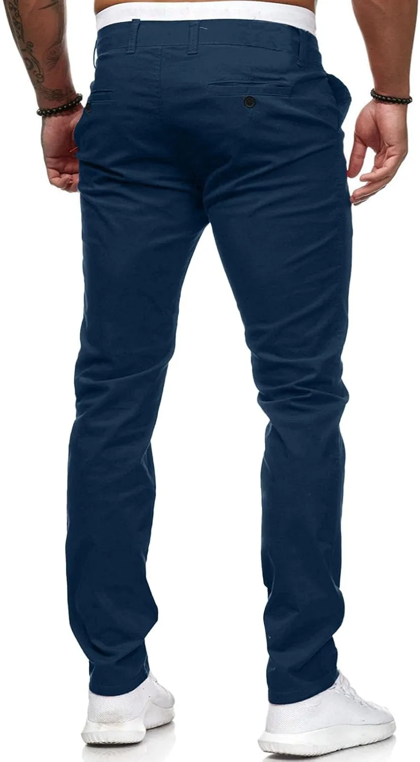 Men's Skinny Fit Dress Pants Flat Front Casual Smart Trousers Trendy Business Work Chino Pants with Pockets Plus Size