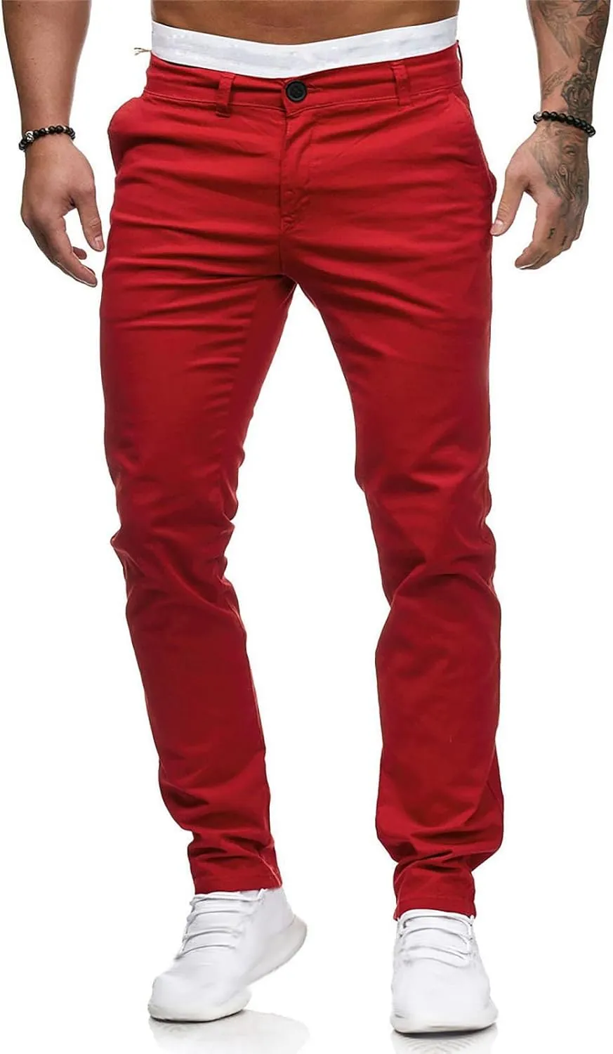 Men's Slim Fit Pants Flat Front Stretch Skinny Tapered Dress Pants Elastic Waist Lightweight Work Pant with Pockets
