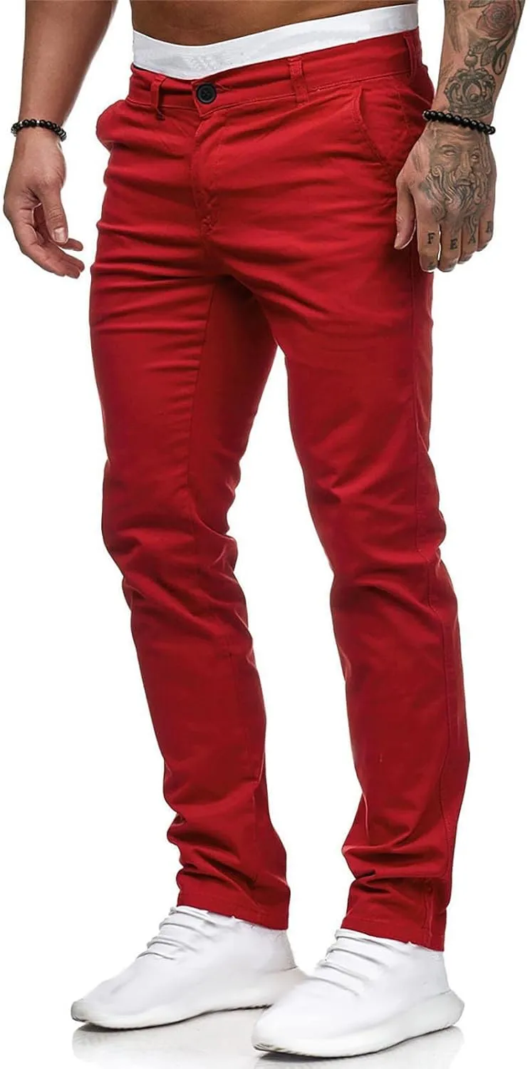 Men's Slim Fit Pants Flat Front Stretch Skinny Tapered Dress Pants Elastic Waist Lightweight Work Pant with Pockets