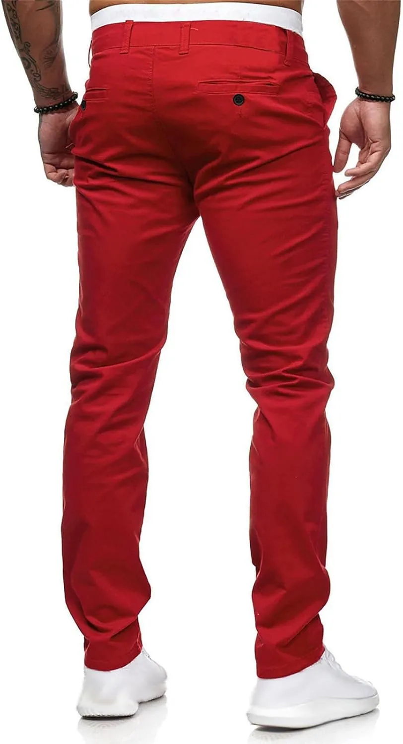 Men's Slim Fit Pants Flat Front Stretch Skinny Tapered Dress Pants Elastic Waist Lightweight Work Pant with Pockets