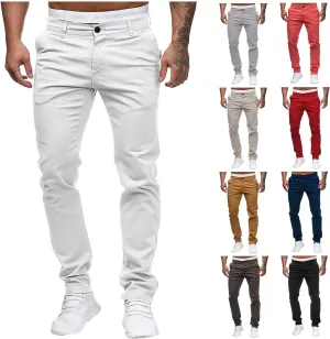 Men's Slim Fit Pants Flat Front Stretch Skinny Tapered Dress Pants Elastic Waist Lightweight Work Pant with Pockets