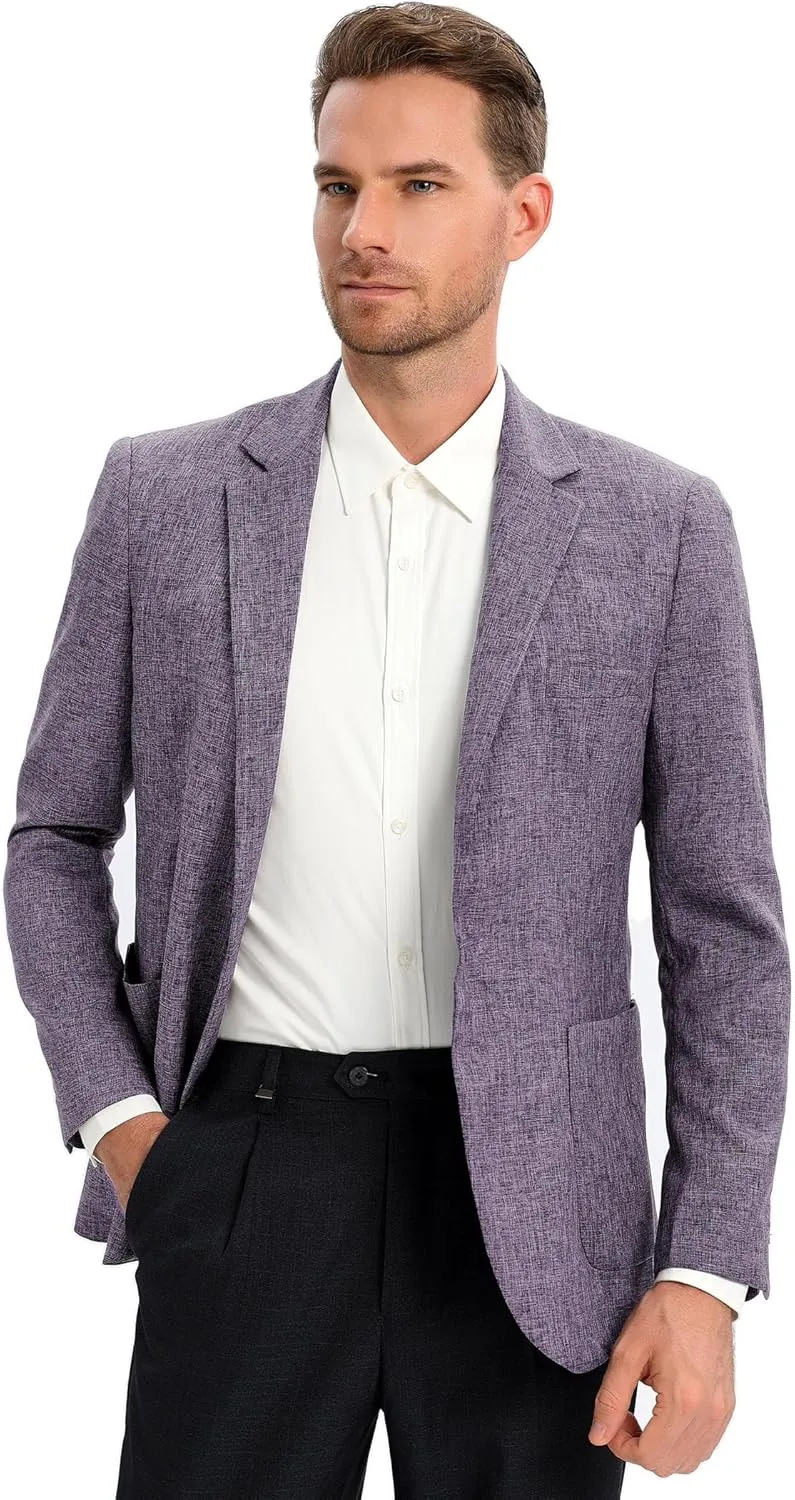 Men's Sport Coats & Blazers Linen Suit Jacket Casual Blazer for Men One Button
