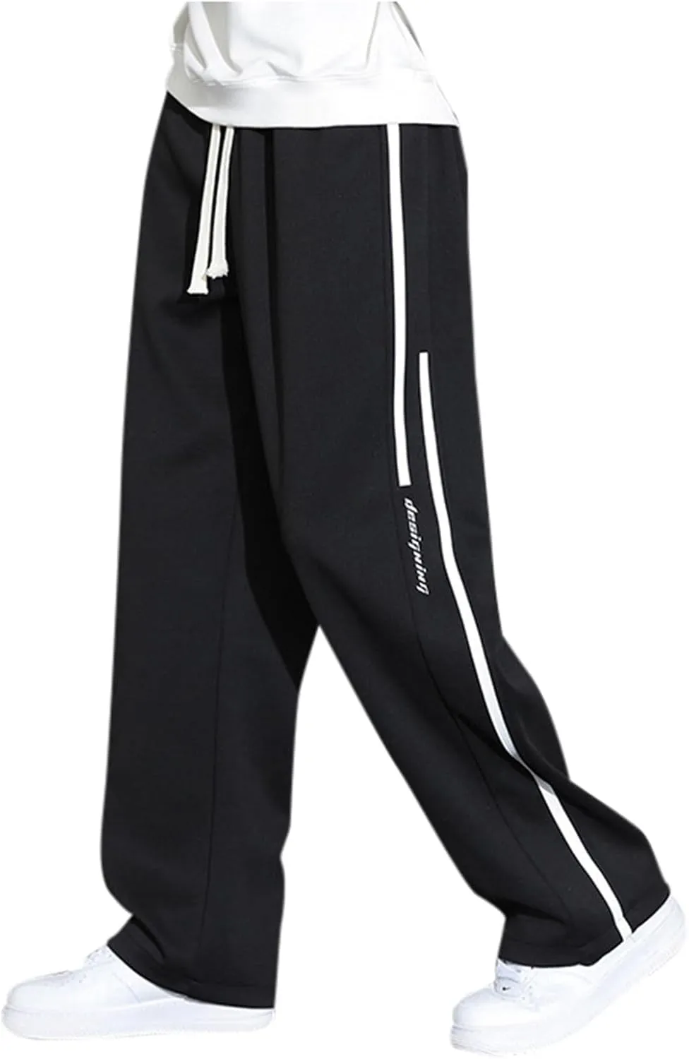 Men's Straight with Pockets and Elastic Loose Solid Color Streamlined Sports Casual Night Stretch Pants for Men