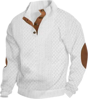 Mens Sweaters Winter Clothes Button Stand Collar Casual Long Sleeve Loose Trendy Vintage Sweatshirts