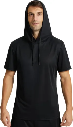 Mens Workout Athletic Hoodie Shirts Short Sleeve Lightweight Gym Muscle Fit Running T-Shirts Sweatshirt Hooded