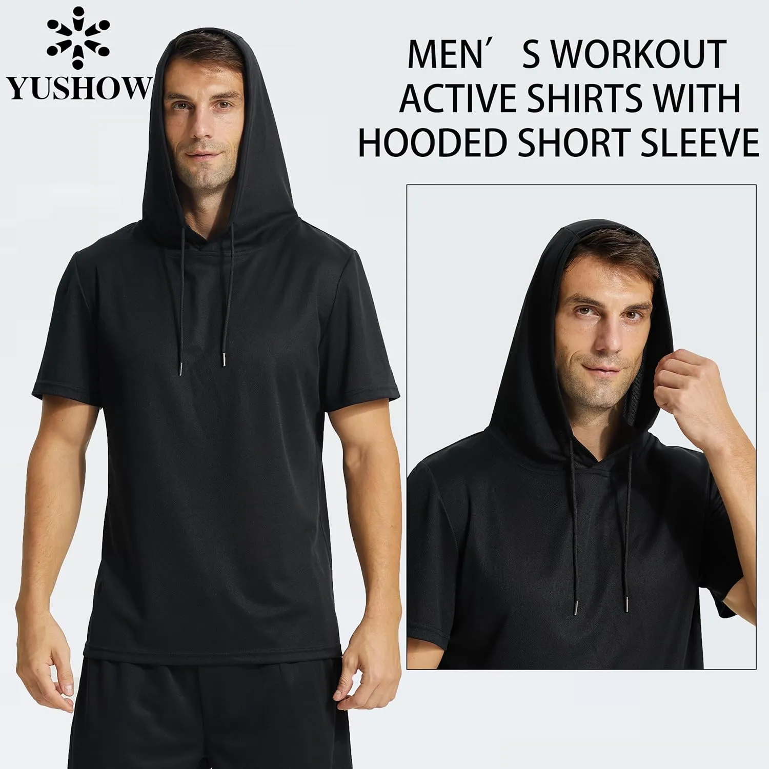 Mens Workout Athletic Hoodie Shirts Short Sleeve Lightweight Gym Muscle Fit Running T-Shirts Sweatshirt Hooded