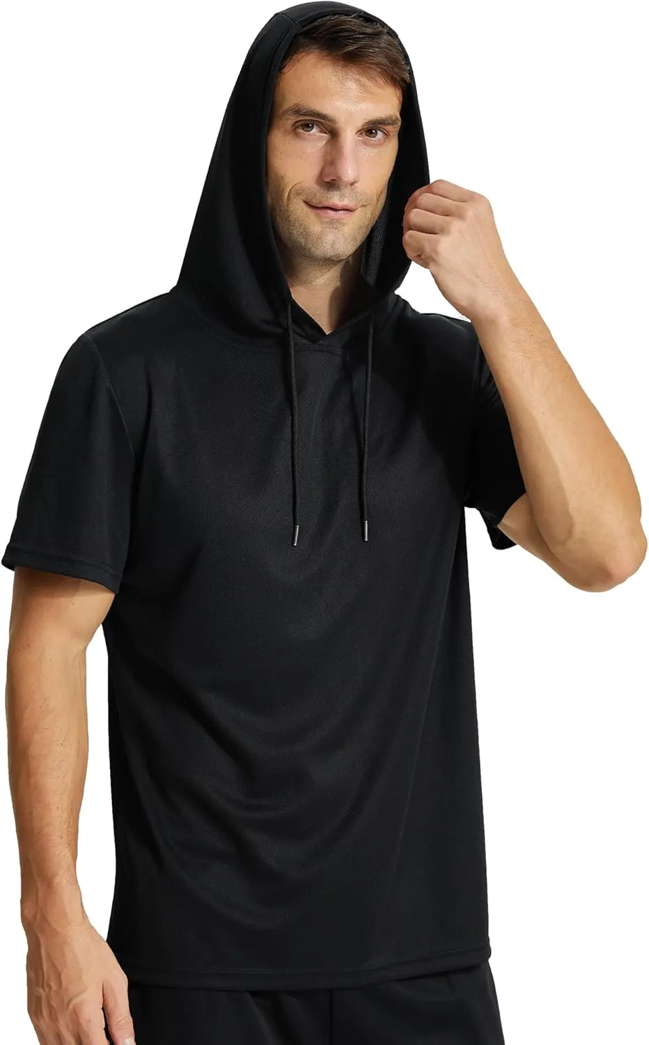 Mens Workout Athletic Hoodie Shirts Short Sleeve Lightweight Gym Muscle Fit Running T-Shirts Sweatshirt Hooded