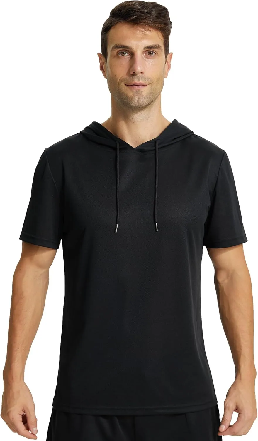 Mens Workout Athletic Hoodie Shirts Short Sleeve Lightweight Gym Muscle Fit Running T-Shirts Sweatshirt Hooded