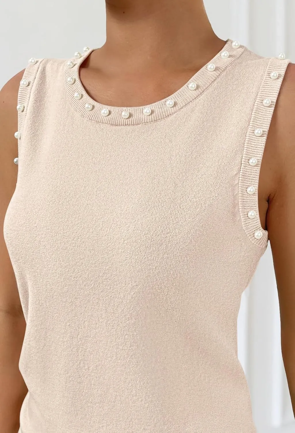 MEROKEETY Women's 2025 Sleeveless Sweater Vest Summer Knit Tank Tops Dressy Casual Crewneck Pearl Blouses
