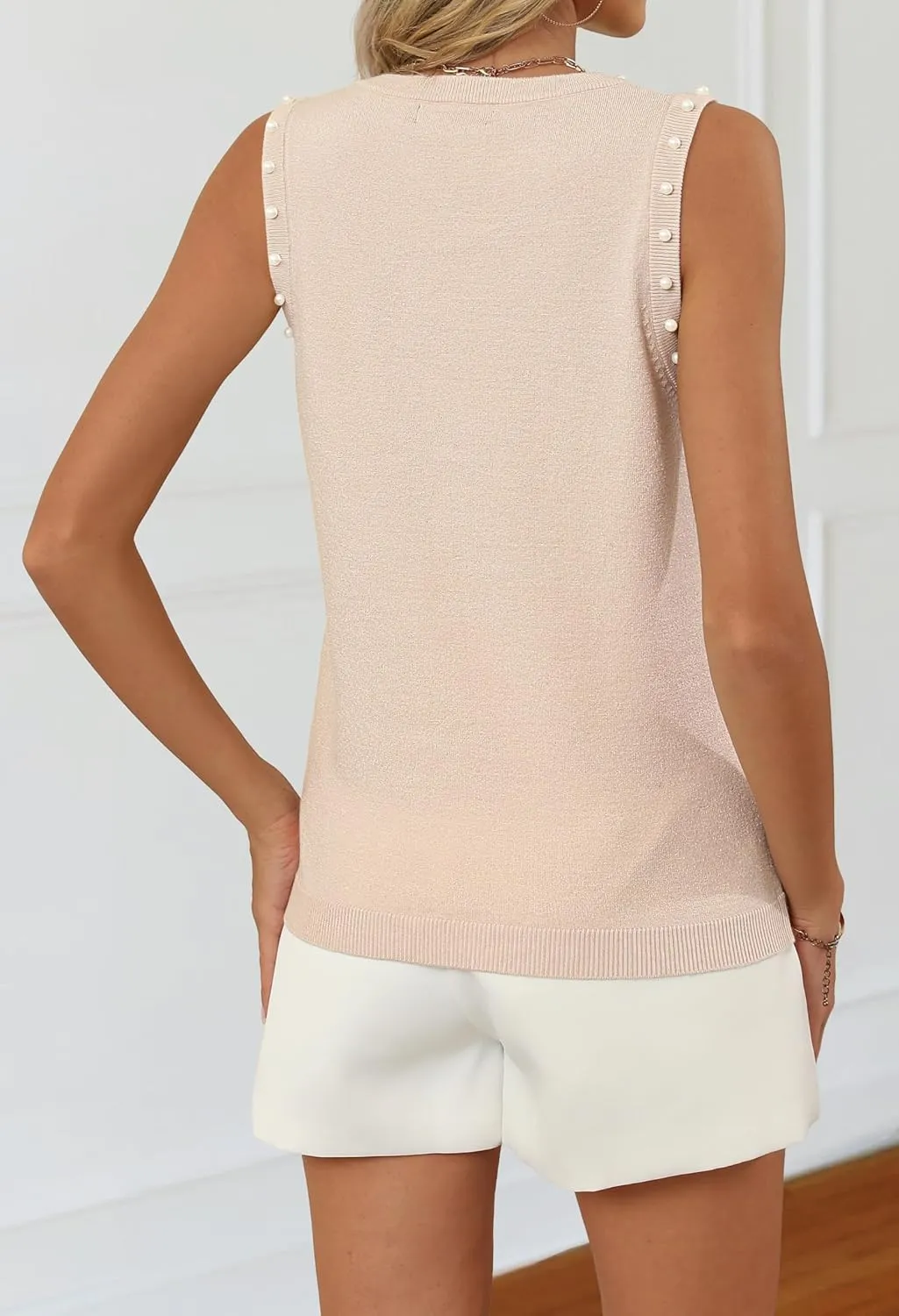 MEROKEETY Women's 2025 Sleeveless Sweater Vest Summer Knit Tank Tops Dressy Casual Crewneck Pearl Blouses