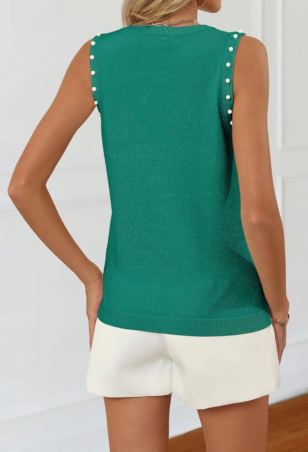 MEROKEETY Women's 2025 Sleeveless Sweater Vest Summer Knit Tank Tops Dressy Casual Crewneck Pearl Blouses