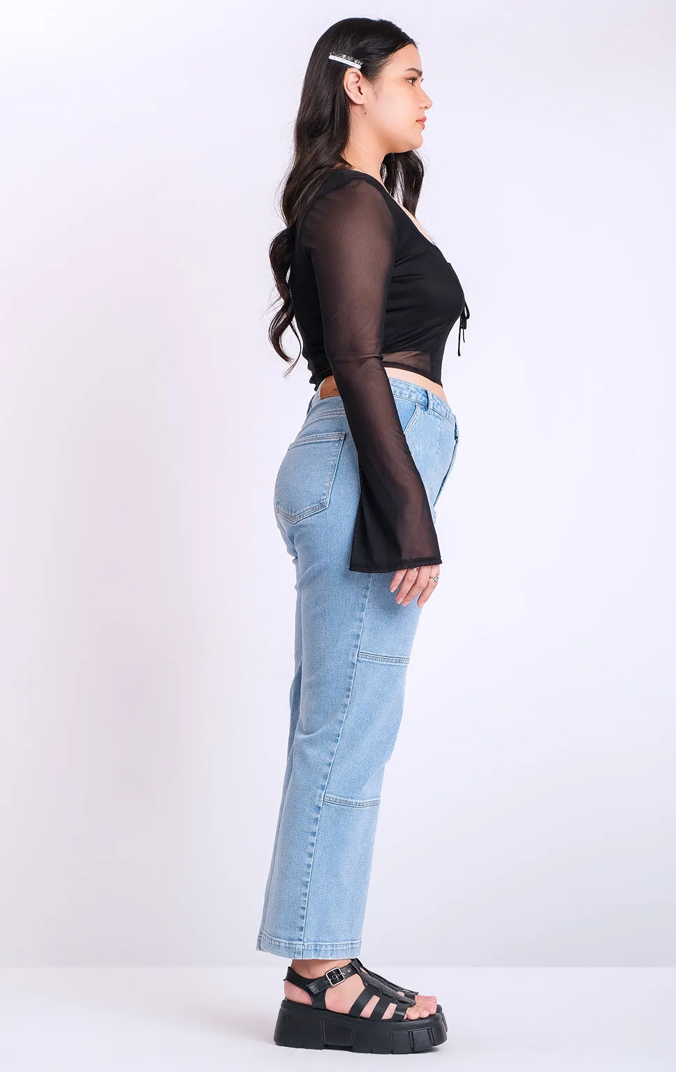 MESH CROP TOP WITH RIBBON