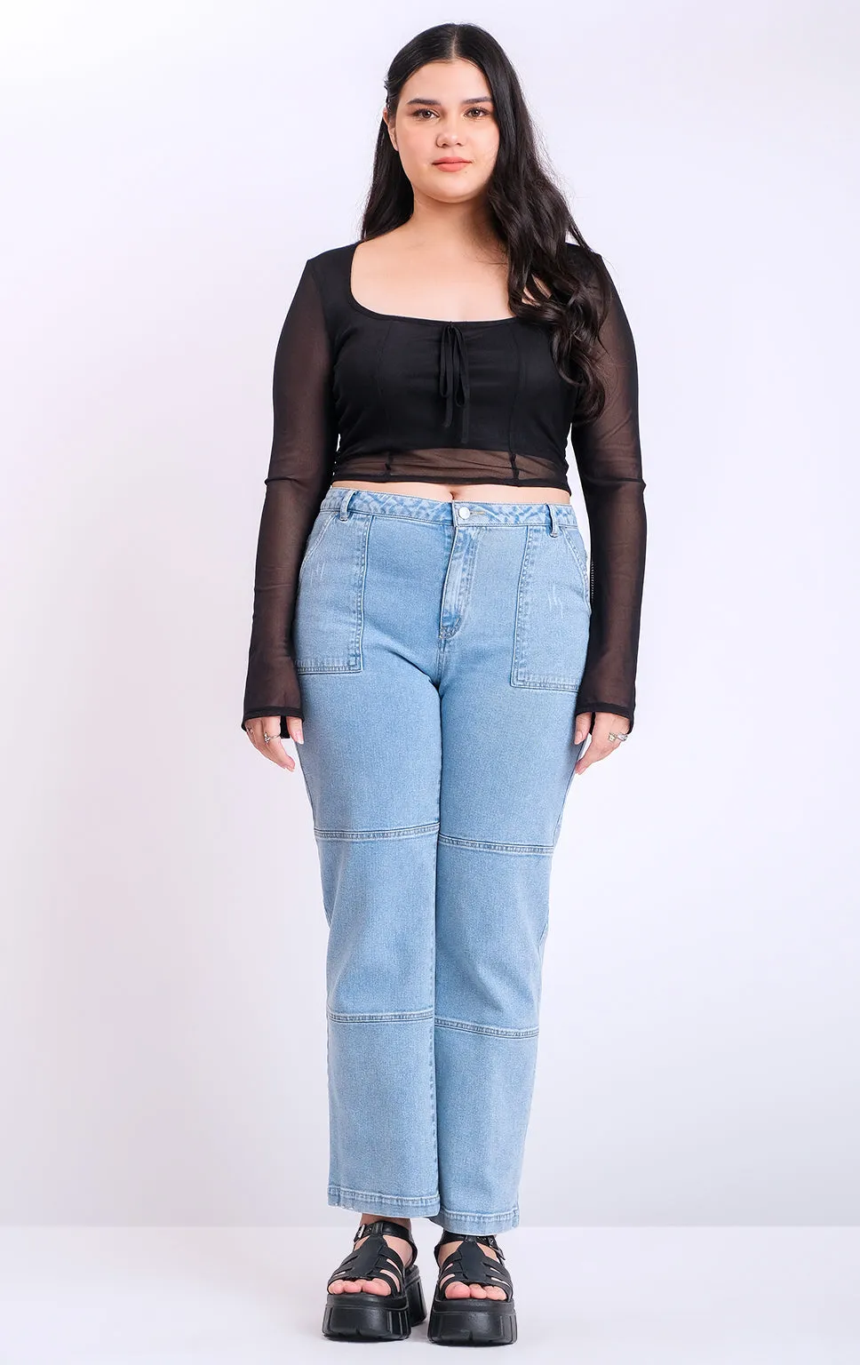 MESH CROP TOP WITH RIBBON