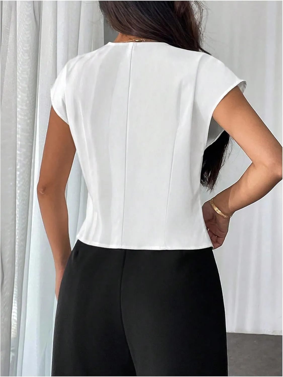 Milumia Women's Button Front V Neck Cap Sleeve Asymmetrical Hem Office Blazers