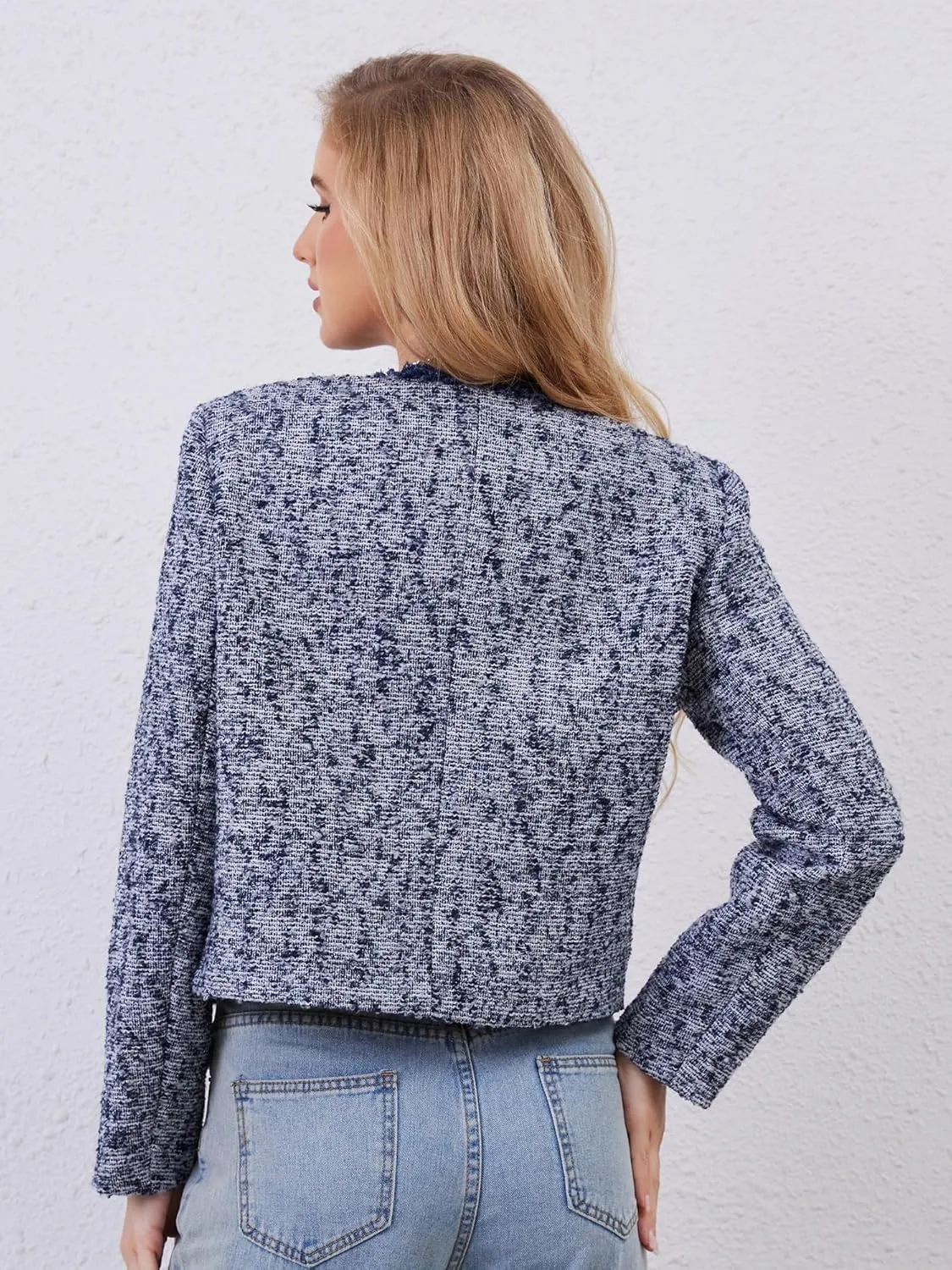 M.Infisavo Tweed Cardigan for Women Button Down Long Sleeve Warm Cropped Jacket Blazers