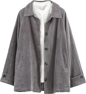 Minibee Women's Corduroy Jackets Long Sleeve Coats Button Down Outwear Tops with Pockets
