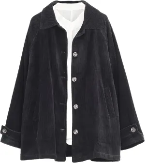 Minibee Women's Corduroy Jackets Long Sleeve Coats Button Down Outwear Tops with Pockets