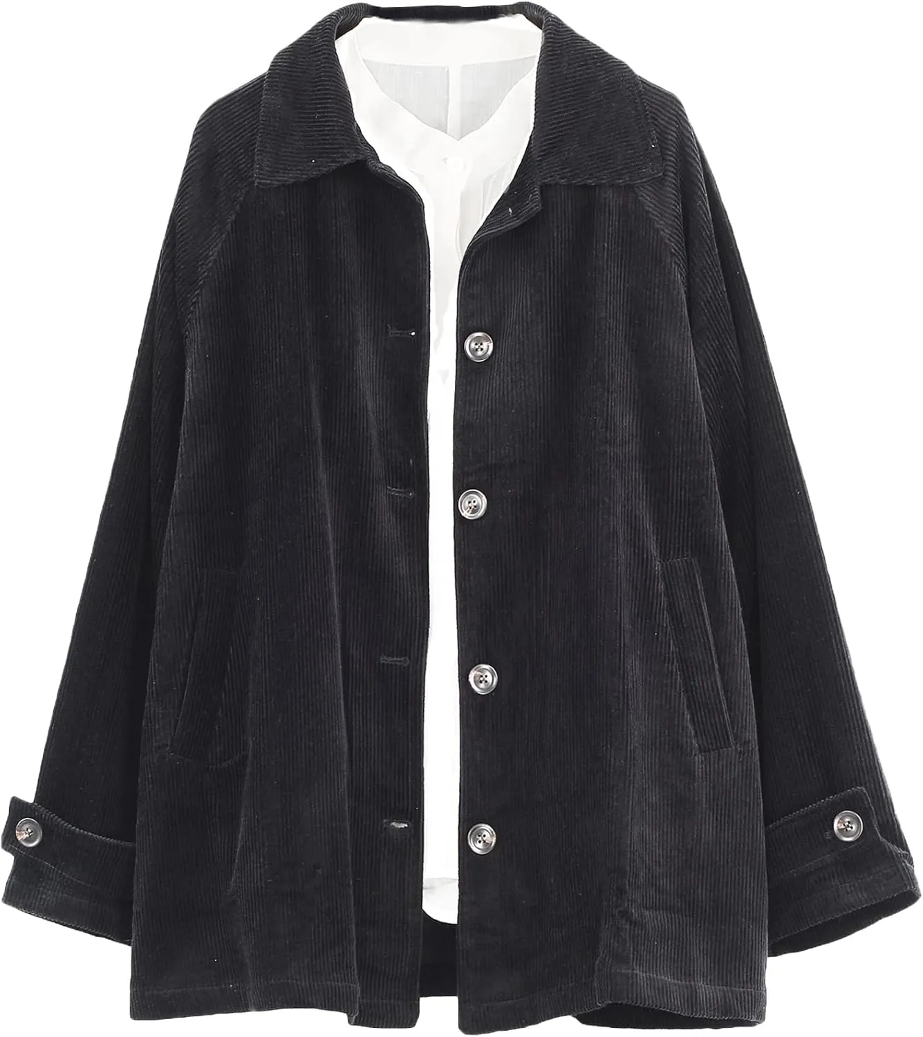 Minibee Women's Corduroy Jackets Long Sleeve Coats Button Down Outwear Tops with Pockets