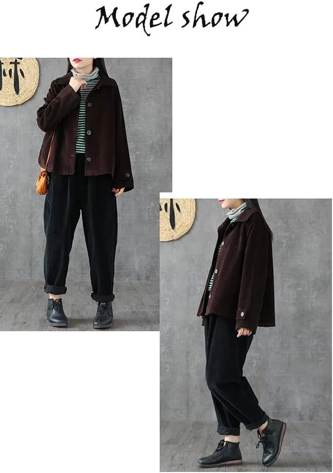 Minibee Women's Corduroy Jackets Long Sleeve Coats Button Down Outwear Tops with Pockets
