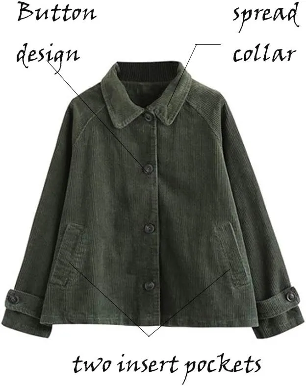 Minibee Women's Corduroy Jackets Long Sleeve Coats Button Down Outwear Tops with Pockets