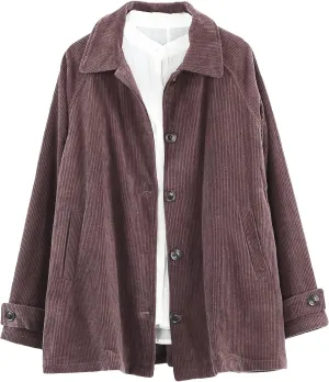 Minibee Women's Corduroy Jackets Long Sleeve Coats Button Down Outwear Tops with Pockets