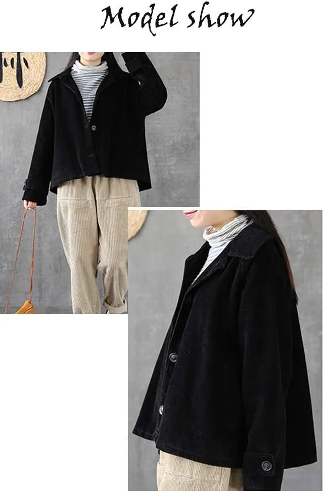 Minibee Women's Corduroy Jackets Long Sleeve Coats Button Down Outwear Tops with Pockets