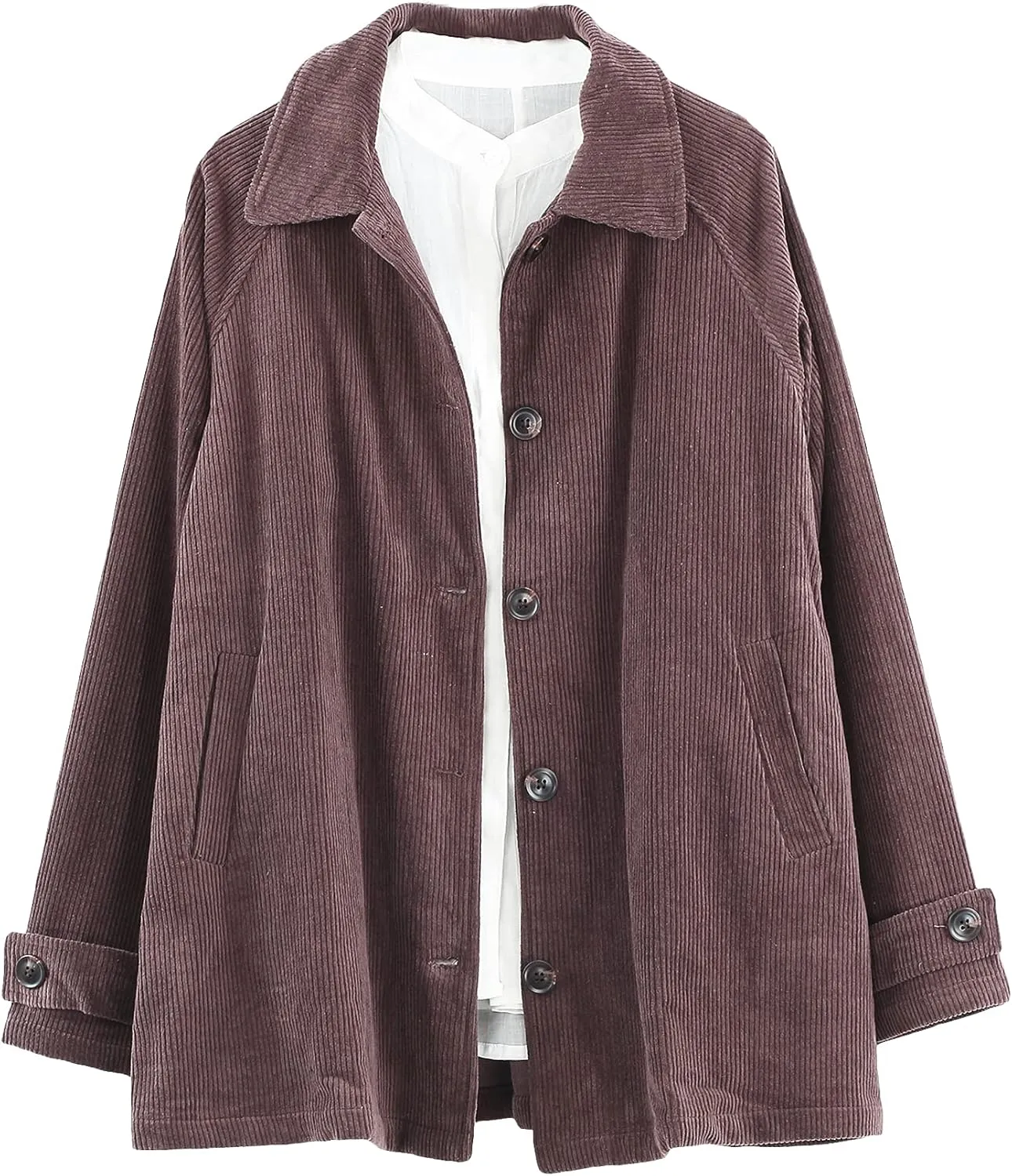 Minibee Women's Corduroy Jackets Long Sleeve Coats Button Down Outwear Tops with Pockets