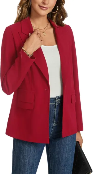 MINTLIMIT Women's Red Blazer Long Sleeve Lapel Button Open Front Blazer Suit Work Office Casual Outfits Jacket with Pockets