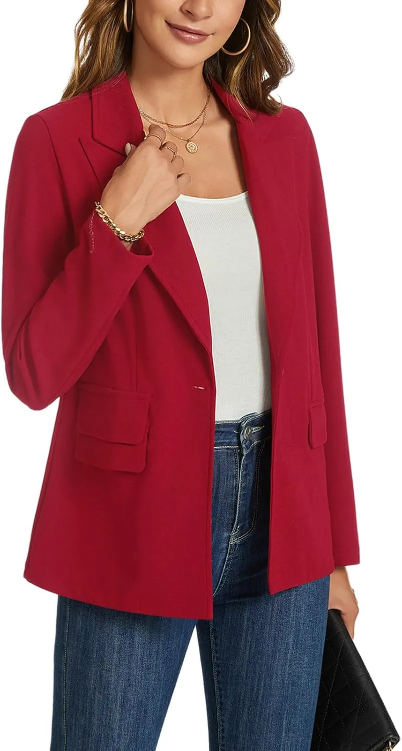 MINTLIMIT Women's Red Blazer Long Sleeve Lapel Button Open Front Blazer Suit Work Office Casual Outfits Jacket with Pockets