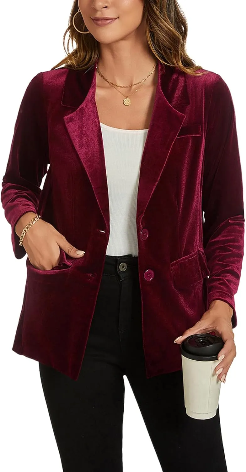 MINTLIMIT Womens Velvet Blazer Suit Jacket Long Sleeve Notched Lapel Button Coat Work Office Blazer Jacket with Pockets