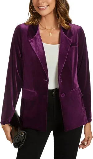 MINTLIMIT Womens Velvet Blazer Suit Jacket Long Sleeve Notched Lapel Button Coat Work Office Blazer Jacket with Pockets