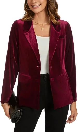 MINTLIMIT Womens Velvet Blazer Suit Jacket Long Sleeve Notched Lapel Button Coat Work Office Blazer Jacket with Pockets