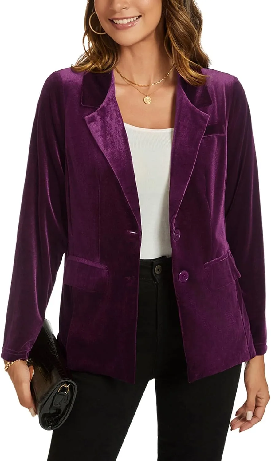 MINTLIMIT Womens Velvet Blazer Suit Jacket Long Sleeve Notched Lapel Button Coat Work Office Blazer Jacket with Pockets