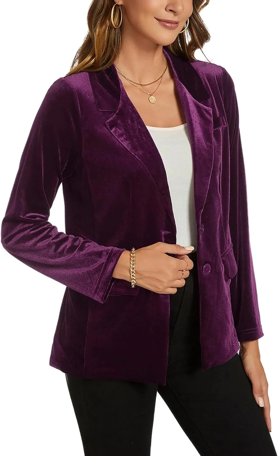 MINTLIMIT Womens Velvet Blazer Suit Jacket Long Sleeve Notched Lapel Button Coat Work Office Blazer Jacket with Pockets