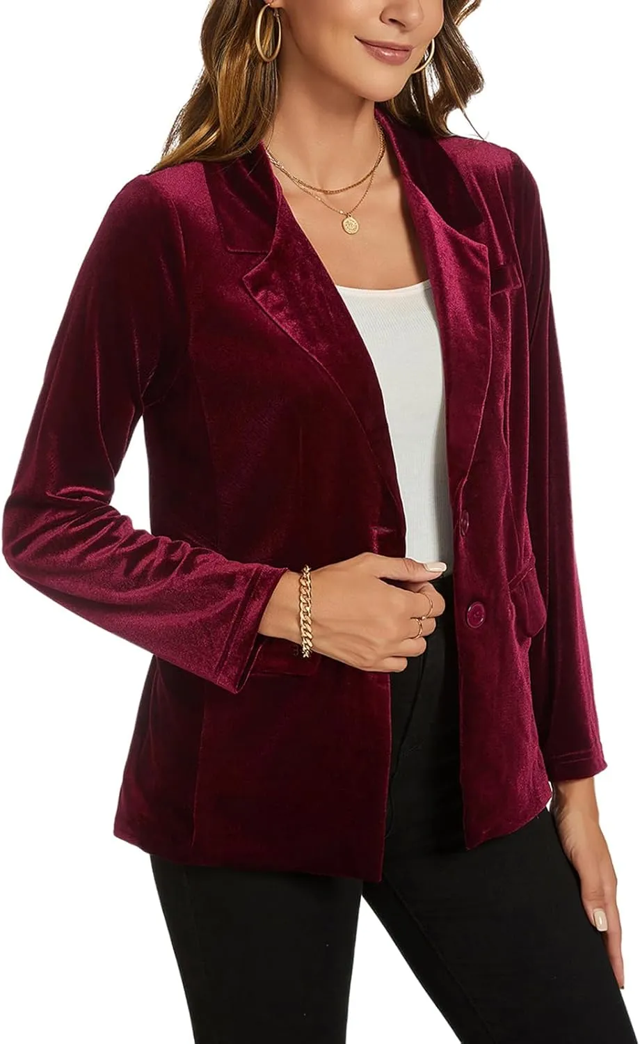 MINTLIMIT Womens Velvet Blazer Suit Jacket Long Sleeve Notched Lapel Button Coat Work Office Blazer Jacket with Pockets