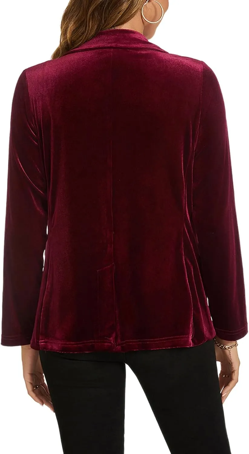 MINTLIMIT Womens Velvet Blazer Suit Jacket Long Sleeve Notched Lapel Button Coat Work Office Blazer Jacket with Pockets