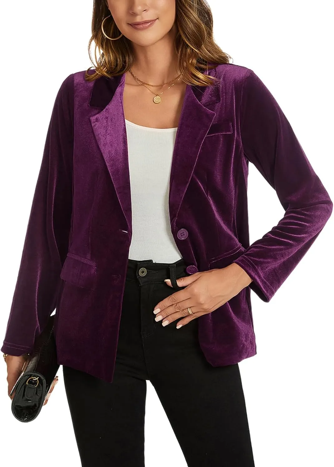 MINTLIMIT Womens Velvet Blazer Suit Jacket Long Sleeve Notched Lapel Button Coat Work Office Blazer Jacket with Pockets