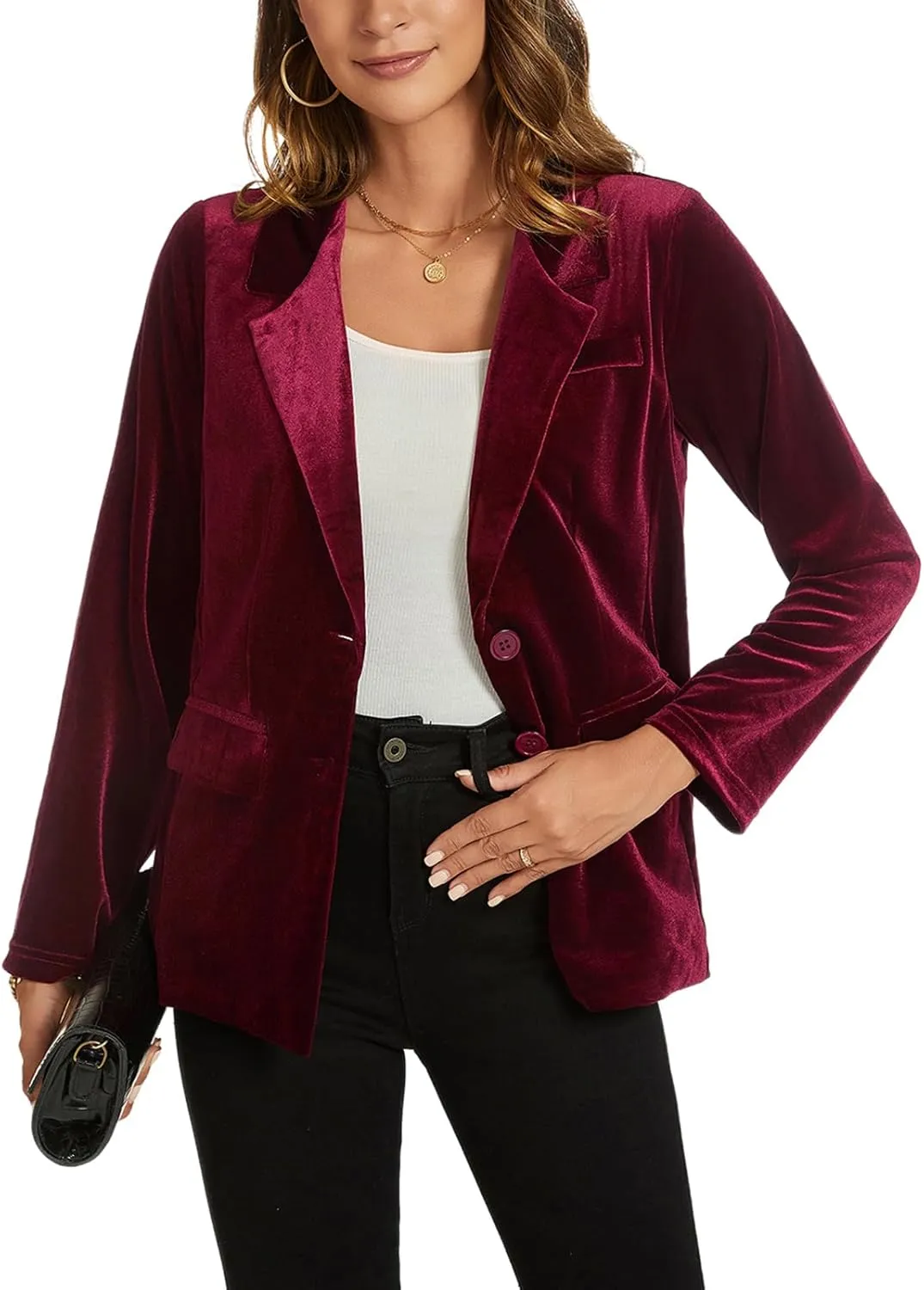 MINTLIMIT Womens Velvet Blazer Suit Jacket Long Sleeve Notched Lapel Button Coat Work Office Blazer Jacket with Pockets
