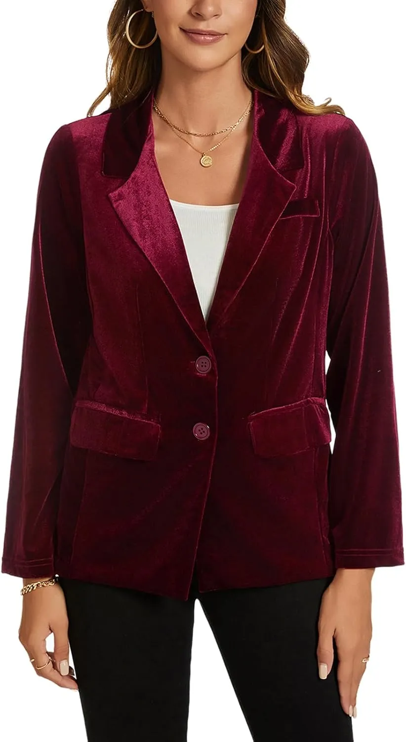 MINTLIMIT Womens Velvet Blazer Suit Jacket Long Sleeve Notched Lapel Button Coat Work Office Blazer Jacket with Pockets