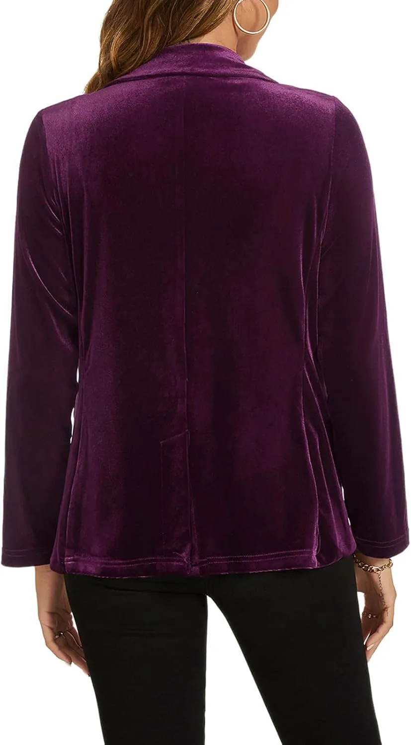 MINTLIMIT Womens Velvet Blazer Suit Jacket Long Sleeve Notched Lapel Button Coat Work Office Blazer Jacket with Pockets