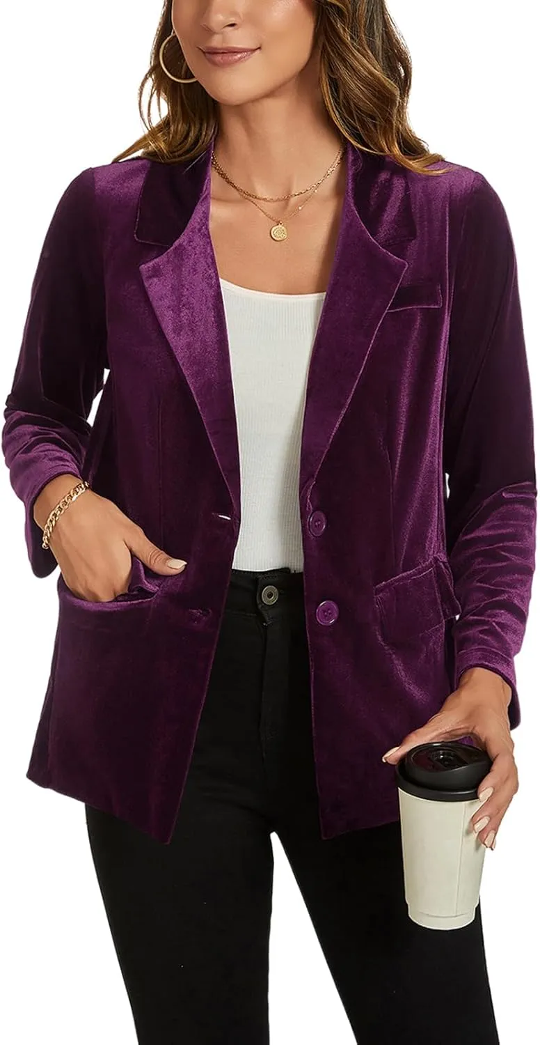MINTLIMIT Womens Velvet Blazer Suit Jacket Long Sleeve Notched Lapel Button Coat Work Office Blazer Jacket with Pockets