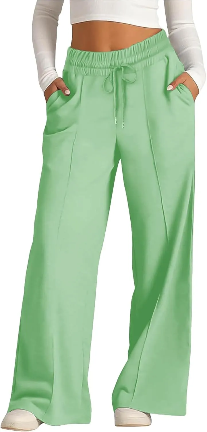 Miyaomn Womens Sweatpants Wide Leg High Waist Lounge Pants Front Pleated Drawstring Gym Workout Sports Casual Travel Trousers
