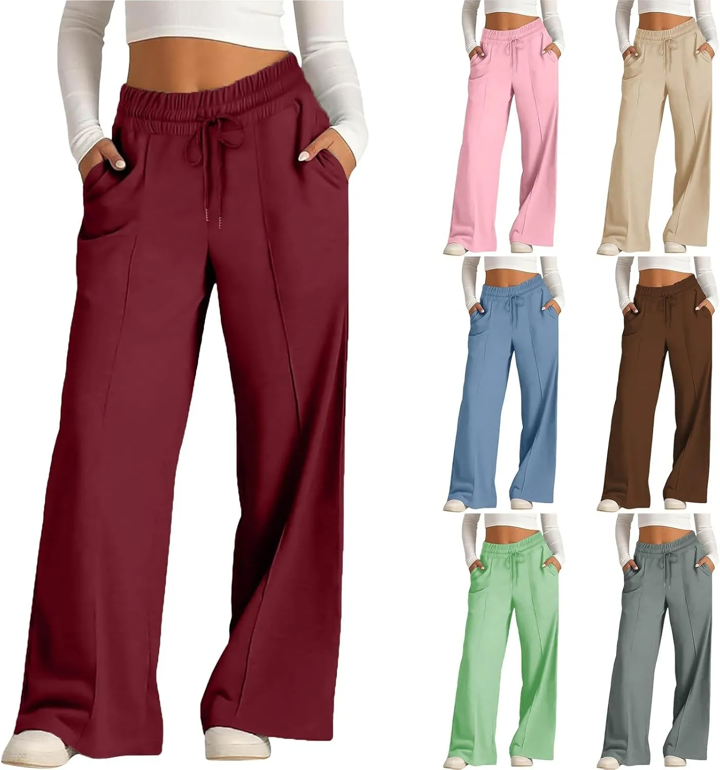 Miyaomn Womens Sweatpants Wide Leg High Waist Lounge Pants Front Pleated Drawstring Gym Workout Sports Casual Travel Trousers
