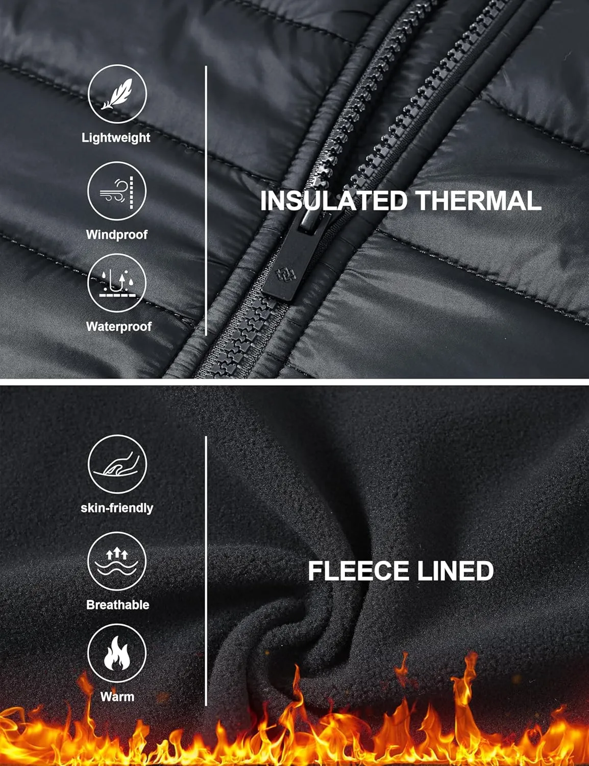 MoFiz Mens Running Hybrid Fleece Jackets Lightweight Puffy Hiking Jacket Winter Thermal Full Zip Hood Insulated Jacket Coat