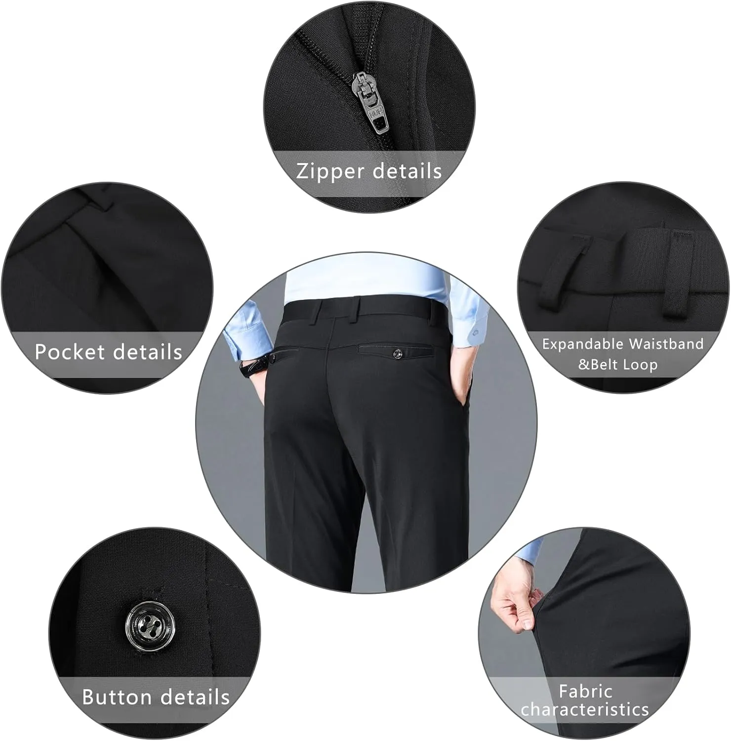 Mylldey Men's Regular Fit Dress Pants Casual Business Flat Front Mens Wrinkle Free Comfort Stretch Pants