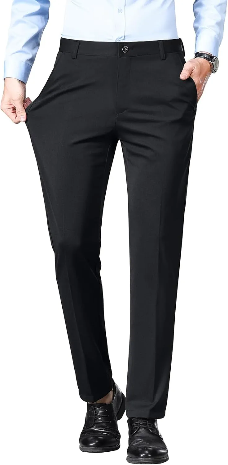 Mylldey Men's Regular Fit Dress Pants Casual Business Flat Front Mens Wrinkle Free Comfort Stretch Pants