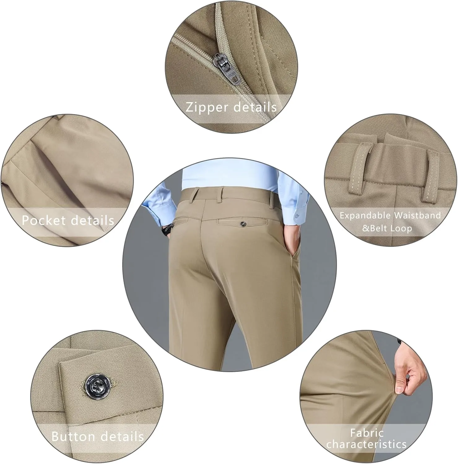 Mylldey Men's Regular Fit Dress Pants Casual Business Flat Front Mens Wrinkle Free Comfort Stretch Pants