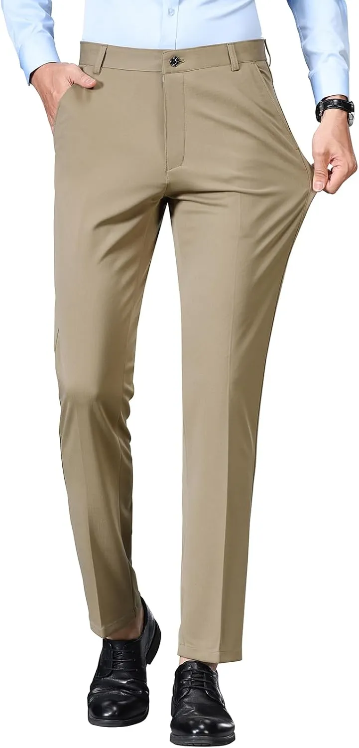 Mylldey Men's Regular Fit Dress Pants Casual Business Flat Front Mens Wrinkle Free Comfort Stretch Pants