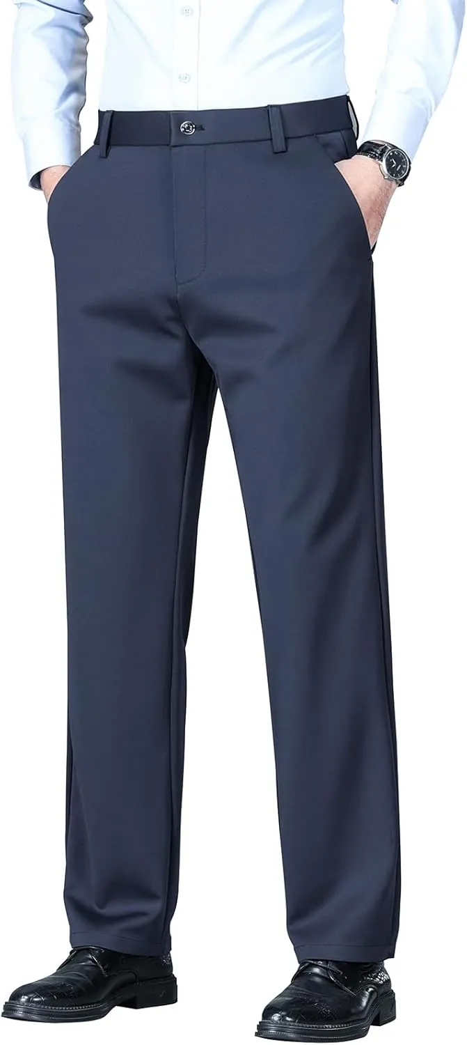 Mylldey Men's Regular Fit Dress Pants Casual Business Flat Front Mens Wrinkle Free Comfort Stretch Pants